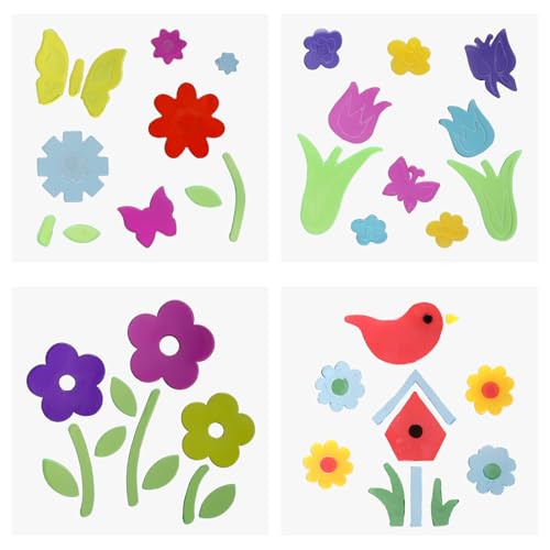 APOMOONS 4 Stück Gel-Fensteraufkleber, Jelly Fenster Sticker Frühling Florale Gelee-Aufkleber Frühlings-Glasfensteraufkleber Selbstklebend Fenster Sticker Fenstersticker Kinder von APOMOONS