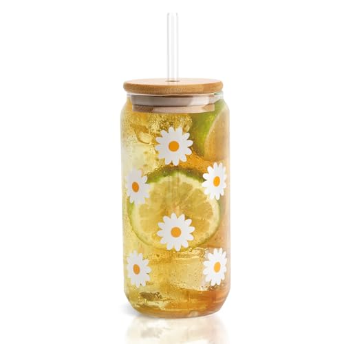 APOMOONS 480 ml Trinkglas mit Strohhalm und Deckel, Aesthetic Gläser Glas mit Strohhalm Deckel Trinkglas Tumbler Matcha Gläser Matcha Latte Glas für Smoothies und Getränke von APOMOONS