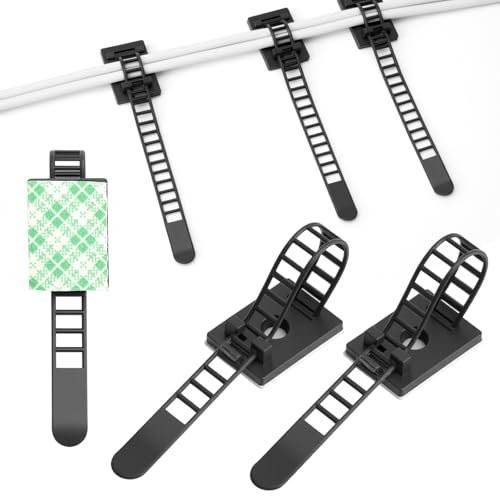 APOMOONS 50 Stück Nylon Verstellbare Kabelhalter, Kabelclips Selbstklebend mit Schrauboption Selbstklebende Kabelhalter zur Befestigung Mehrerer Drähte Kabel Clips Klebend für Büro und Werkstatt von APOMOONS