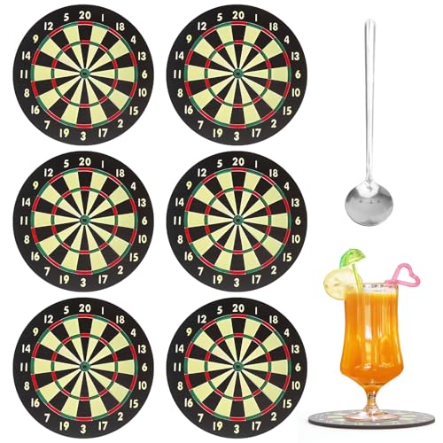 APOMOONS 6 Stück Darts Untersetzer mit Löffel Bierdeckel Pappe, Tassen Untersetzer rutschfest Bierdeckel Kaffee-Untersetzer Lustig, Dart-Untersetzer für Pubs, Cafés, Westliche Restaurants, Wohnzimmer von APOMOONS
