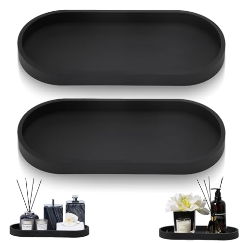 APOMOONS Badezimmer Tablett Schwarz 2 Stück, Deko Tablett Dekotablett Schwarz, Silikon Badezimmertablett, Ovale Ablageschale kleines Tablett für Seifen Kosmetik Schmuck Aromatherapie (24.5x11x2CM) von APOMOONS