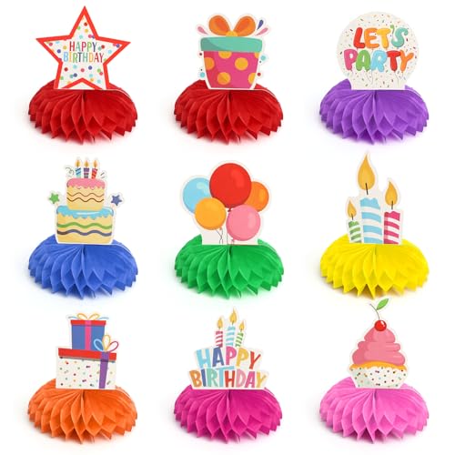 APOMOONS 9PCS Bienenwaben Geburtstagsdeko Tischdeko Kindergeburtstag Happy Birthday Deko und Kuchendeko Geburtstag Perfekt für Kindergeburtstag Party Tischdekorationen Tischdeko Kindergeburtstag von APOMOONS