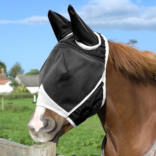 APOMOONS Fliegenmaske Pferd UV Schutz, Super Comfort Stretchy Pferdefliegenmaske mit Ohrenschutz, Fliegenhaube Pferde Fliegenmaske Horse Fly Mask, Fliegenmaske Shetty Large Eye Space (L, Schwarz Weiß) APOMOONS Fliegenmaske Pferd UV Schutz, Super Comfort Stretchy Pferdefliegenmaske mit Ohrenschutz, Fliegenhaube Pferde Fliegenmaske Horse Fly Mask, Fliegenmaske Shetty Large Eye Space (L, Schwarz Weiß) von APOMOONS