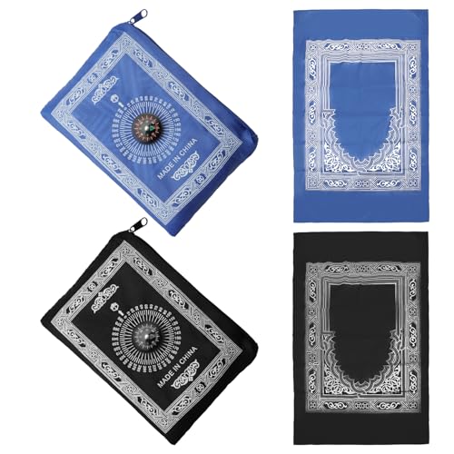 APOMOONS Gebetsteppich Set, 2 Stück Reise Gebetsteppich mit Kompass, Mat Pray Teppich Tragbar Seccade für Zuhause und Reisen, 100 x 60 cm Winddichte wasserdichte (Schwarz und Blau) von APOMOONS