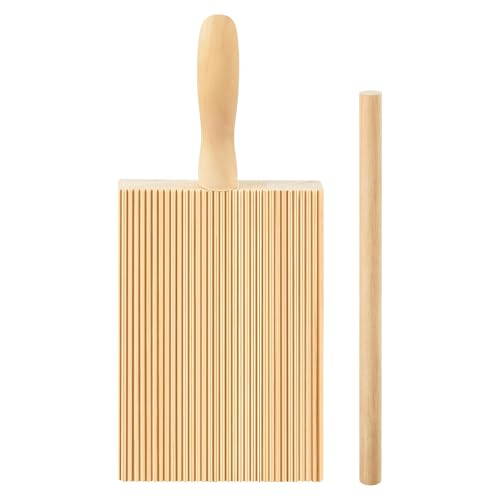 APOMOONS Gnocchi Brett, Nudelbrett Holz mit Holzstäbchen, Buchenholz Nudel Zubehör, Makkaroni Bretter mit Griff, Nudel-Werkzeug Nudelbesteck für DIY-Nudelformen von APOMOONS