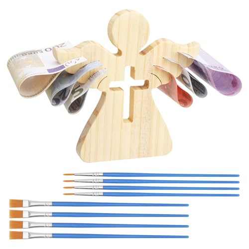 APOMOONS Holzengel Angel Geschenk Mit 8 Ölmalpinsel,Holzengel mit Kreuz,Schutzengel Geschenk,Engel Holz Kommunion,Schutzengel Holz,Geldgeschenk Konfirmation Holzengel,Geschenk Kommunion Junge,Mädchen von APOMOONS