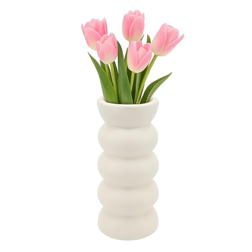 APOMOONS Keramik Vase Weiß Blumenvase 20x8x8CM Blumen Vase Boho Vasen Weiss Aesthetic Vasen für Pampasgras Deko Trockene Frische Blumen Blumenvasen Modern für Home Wohnzimmer Esstisch Büro Deko von APOMOONS