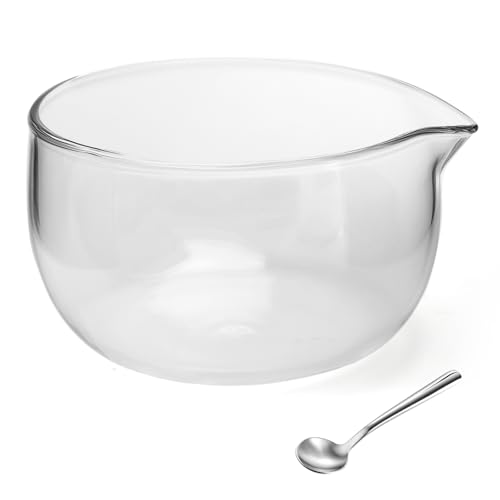 APOMOONS Matcha Schale mit Ausgießer, Salatschüssel Glas mit Edelstahl Löffel, Transparent Saucenschale Glasschale Matcha Bowl Servierschalen Set, 350 ml von APOMOONS