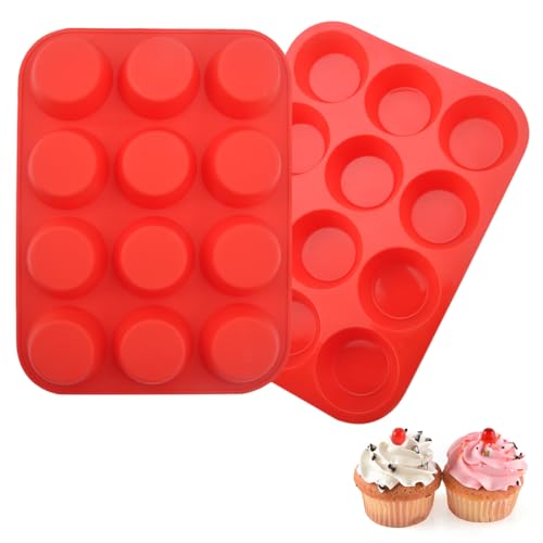 APOMOONS Muffinform Silikon für 12 Muffins, 2 Stück Karbonstahl Muffinblech für Backen Geeignet, Geruchlose BPA-Freie, Spülmaschinenfest Muffinform Blech ideal für die Herstellung von Muffin-Kuchen von APOMOONS