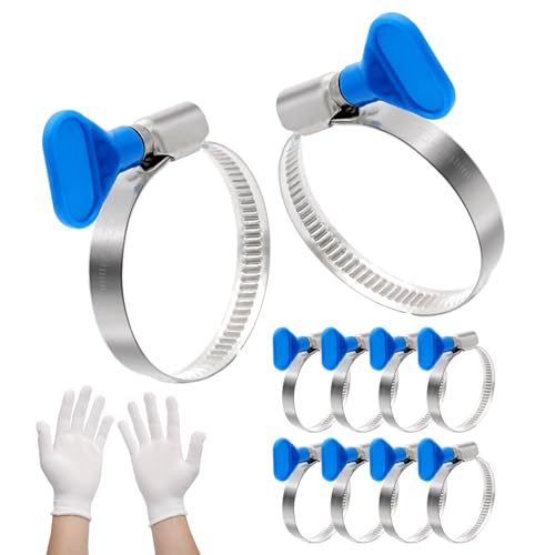 APOMOONS Schlauchschellen Set Edelstahl 32–50mm mit 1 Paar Handschuhe, 10 Stück Schlauchklemmen mit Flügelmutter Einstellbare Schlauchschelle für Poolschlauch, Gas, Wasser, Garten Heimwerker von APOMOONS