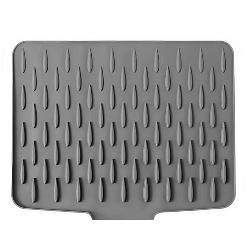 Abtropfmatte Silikon Grau 31.7x23.5CM Auslaufsicherer Arbeitsplattenschutz aus Silikon mit Geneigter Geschirr Matte Arbeitsplatten Silikonmatte Küche Spüle Abtropfschale für Küchenspüle Badezimmer von APOMOONS