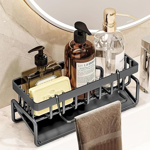 APOMOONS SpüLbecken Organizer Edelstahl KüChen Organizer Schwammhalter Automatische EntwäSserung Geeignet für SpüLtuchhalter Bathroom Organizer SpüLe Organizer Deko KüChe Schwarz von APOMOONS