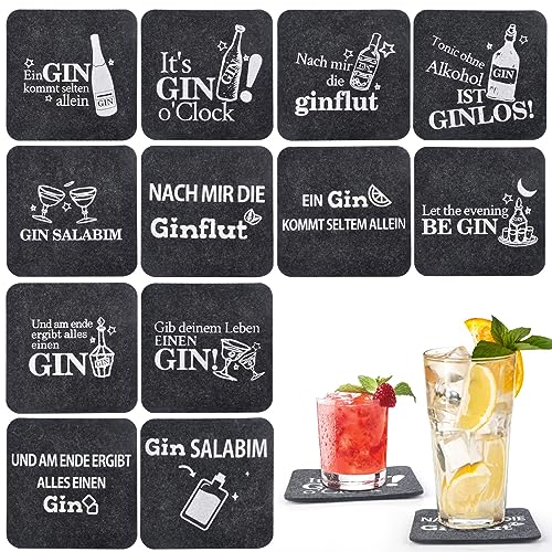 12 Gin Set Untersetzer GläSer Gin Tonic GläSer Glasuntersetzer Mit GinsprüChen Untersetzer Filz Filzuntersetzer Filz Untersetzer FüR GläSer Glas Untersetzer-Set Ginfans Ginliebhaber (Schwarz) von APOMOONS