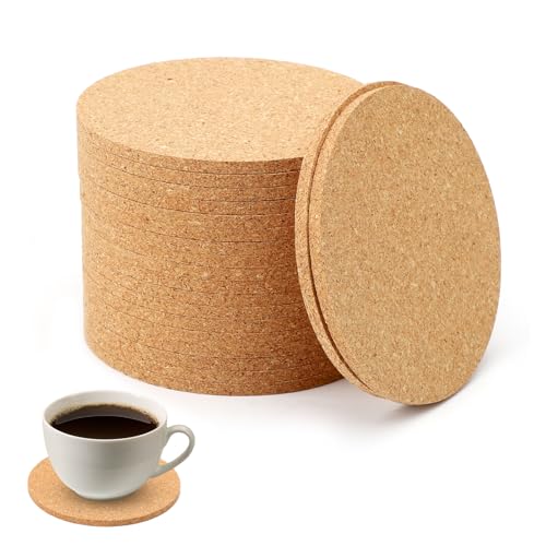 Untersetzer Kork Runde Retro Untersetzer Set von 20 untersetzer Holz Korkuntersetzer 10 cm 4 mm Dickl Untersetzer Wiederverwendbar Saugfähige für Getränke Kaffee Tee Untersetzer für Restaurant Büro von APOMOONS