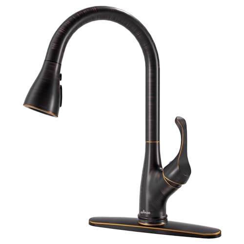 APPASO Küchenarmatur mit herausziehbarem Sprühkopf, ölgeriebener Bronze, Einhebel-Hochbogen, ausziehbarer Sprühkopf, Küchenspüle, Wasserhahn mit Deckplatte APPASO Küchenarmatur mit herausziehbarem Sprühkopf, ölgeriebener Bronze, Einhebel-Hochbogen, ausziehbarer Sprühkopf, Küchenspüle, Wasserhahn mit Deckplatte von APPASO