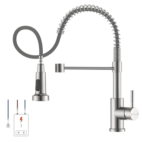 APPASO Niederdruck Armatur Küche, Gebürsteter Edelstahl Wasserhahn Küche mit Brause Ausziehbar 2 Modi 360°drehbarer, Frühling küchenarmatur mit 3 anschluessen (Kalt, Heißwasser & Niederdruckanschluss) von APPASO