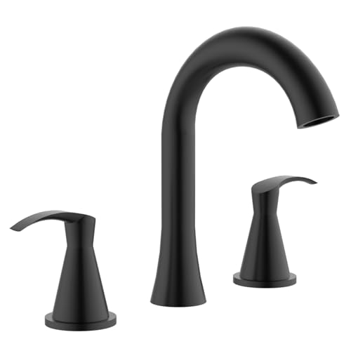 APPASO Schwarze Badezimmer-Armaturen mit 3 Löchern, mattschwarzer Badezimmer-Wasserhahn mit Zuleitungen, SUS304 Edelstahl, 20,3 cm, breiter Badezimmer-Wasserhahn für Waschtisch, Wohnmobil von APPASO
