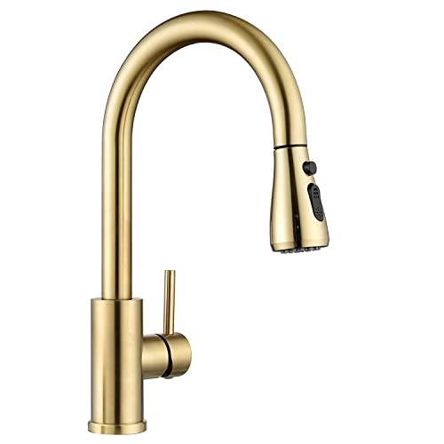 APPASO Wasserhahn Küche, Hochdruck Küchenarmatur mit Brause Ausziehbar, 360° Schwenkbar Edelstahl Spültischarmatur für Küchenspüle, Heiß & Kalt Verfügbar, Gold & 3 Sprühmodi von APPASO