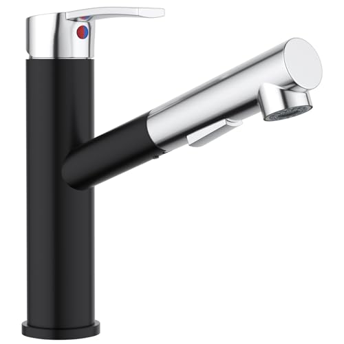 APPASO Wasserhahn Küche Schwarz, Hochdruck Küchenarmatur mit ABS-Kunststoff Brause Ausziehbar & 2 Strahlarten, Schwarzer und Chrom Mischbatterie 360° schwenkbar, Spültischarmatur Armatur für Küche von APPASO