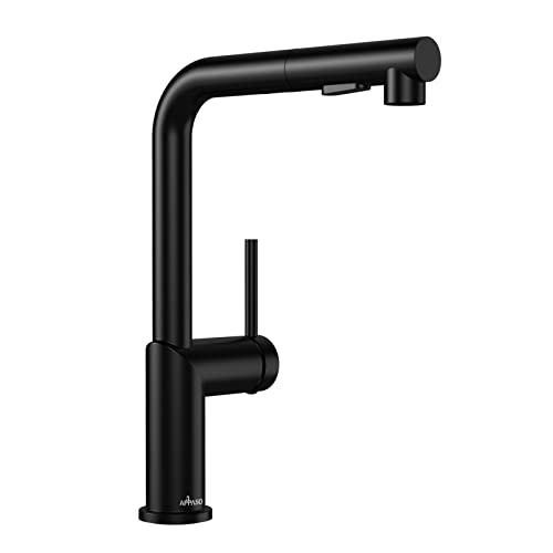 APPASO Wasserhahn Küche Schwarz, Hochdruck Küchenarmatur Ausziehbar Schwarz, Mischbatterie mit 2 Strahlarten 360° Drehbar, Einhand-Spültischarmatur für Küche | Edelstahl Schwarz von APPASO
