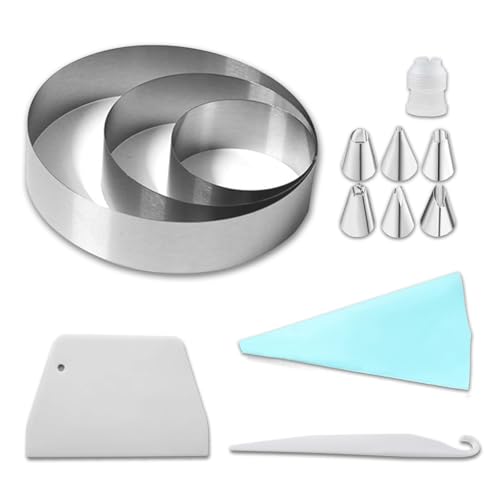 APPCXOKL Tortenring Set, Edelstahl Backrahmen für Kuchen und Gebäck, 3 verschiedene Größen Mit Multifunktionalem Backwerkzeug von APPCXOKL