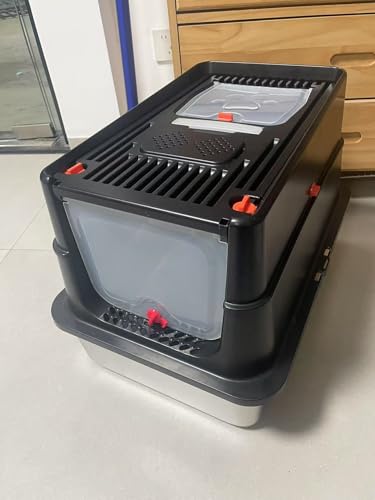 APPKER Katzentoilette aus Edelstahl, XL Geschlossene Katzentoilette mit Deckel, Matte & Katzentoilette, Leicht zu Reinigen Hochseitiges Metall Kitty mit Top-Eingang, Auslaufsichere Ablage für große von APPKER