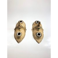 Set Von 2 Antiken 1920Er Moe Bridges #34152 Polychrome Gusseisen Light Art Deco Leuchtmittel - Original von APPsVintage