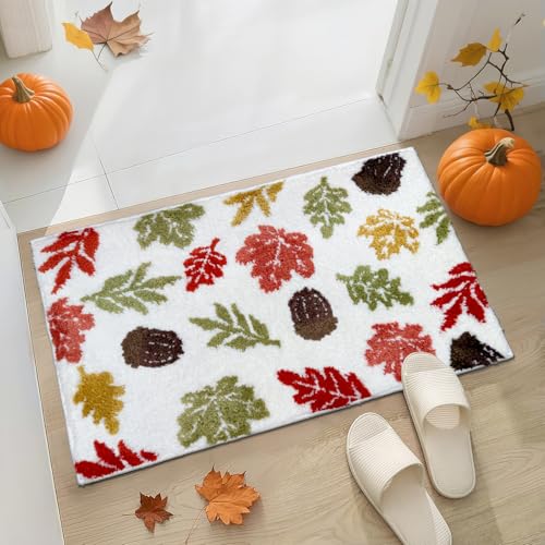 APROPHIC Badematten mit Herbstblättern, buntes Ahornblatt, Badezimmer-Dekor, rutschfeste Mikrofaser-Badteppiche, Herbsterntezeit, Blatt-Badezimmerteppich für Dusche, Badewanne, Waschbecken, Dekoration von APROPHIC