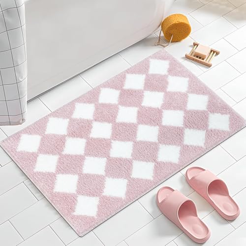 APROPHIC Badezimmerteppich 50x80 cm, rutschfest Waschbar Badematte Mikrofaser Flauschige Gitter Badteppich Saugfähig Badvorleger, Bad Teppich (Rosa) von APROPHIC