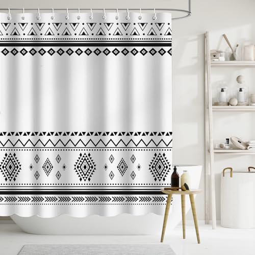 APROPHIC Duschvorhang Aztec Duschvorhang 180x180 Kunst Badevorhang Duschvorhänge Stoff Duschvorhang Wasserdicht Bad Vorhang Badezimmer Zubehör mit 12 Haken Weiß von APROPHIC