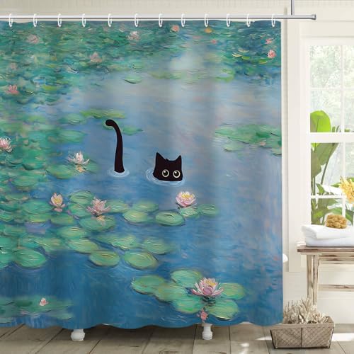 APROPHIC Duschvorhang Black Katze Duschvorhang 180x180cm, Sommer Lotus Lotusblatt Badewanne Duschvorhänge, Bunt Lustig Stoff Maschinenwaschbar Badezimmer Dekor mit 12 Haken APROPHIC Duschvorhang Black Katze Duschvorhang 180x180cm, Sommer Lotus Lotusblatt Badewanne Duschvorhänge, Bunt Lustig Stoff Maschinenwaschbar Badezimmer Dekor mit 12 Haken von APROPHIC