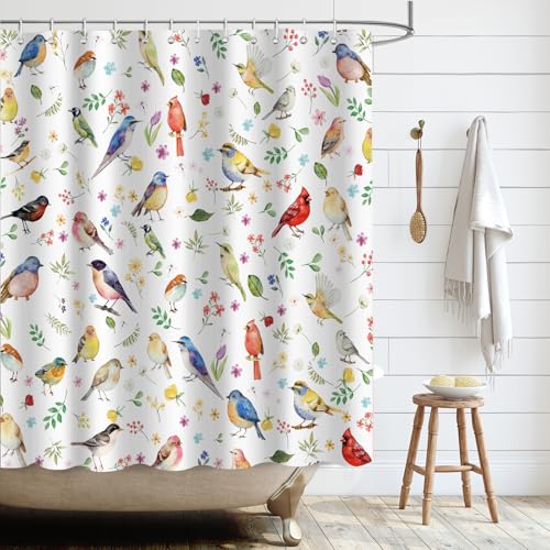 APROPHIC Duschvorhang Vogel 180 x 180 cm Duschvorhänge Sommer Bunt Blumen Vogel Duschvorhang Wasserdicht Polyester Stoff Duschvorhang Waschbar Bad Vorhang Badezimmer Zubehör mit 12 Haken von APROPHIC
