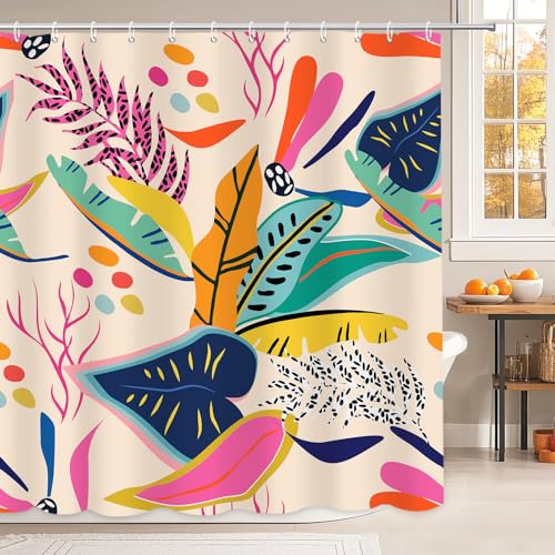 APROPHIC Duschvorhang Boho 180x180, Abstrakt Ästhetik Bunt Blätter Duschvorhänge für Badezimmer, Pflanzen Badewanne, Wasserdicht Duschvorhang Textil mit 12 Haken, Maschinenwaschbar APROPHIC Duschvorhang Boho 180x180, Abstrakt Ästhetik Bunt Blätter Duschvorhänge für Badezimmer, Pflanzen Badewanne, Wasserdicht Duschvorhang Textil mit 12 Haken, Maschinenwaschbar von APROPHIC