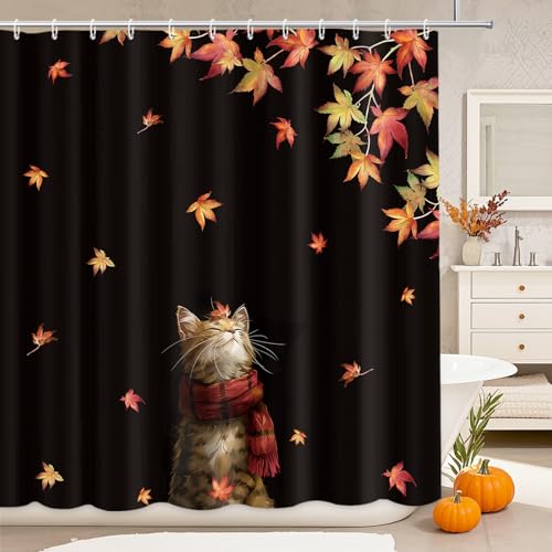 APROPHIC Duschvorhang Katzen 180 x 180cm, Herbst Ahornblätter Duschvorhänge Badevorhang, Süßer Katze Duschvorhang Badewanne, Wasserdicht Duschvorhänge Textil mit 12 Haken APROPHIC Duschvorhang Katzen 180 x 180cm, Herbst Ahornblätter Duschvorhänge Badevorhang, Süßer Katze Duschvorhang Badewanne, Wasserdicht Duschvorhänge Textil mit 12 Haken von APROPHIC