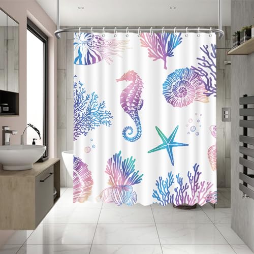 APROPHIC Ocean Duschvorhang，Animal Badevorhang Buntes Duschvorhang Badewanne Seepferdchen Nautilus Bad Vorhang wasserdichte mit 12 Haken，180x180 cm von APROPHIC