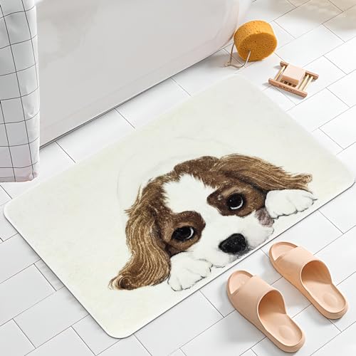 APROPHIC Hunde-Badematte für Badezimmer, 50,8 x 76,2 cm, rutschfeste Badematte, saugfähig, Plüsch-Mikrofaser, weicher Teppich, maschinenwaschbar, Badematte für Badezimmer, Duschen, Waschküche, Weiß von APROPHIC