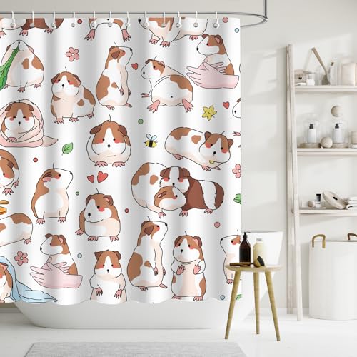 APROPHIC Duschvorhang Duschvorhang 180x180cm Duschvorhänge Meerschweinchen Duschvorhang Badewanne Badevorhang Bunt Duschvorhang Lustig Duschvorhang Wasserdicht mit 12 Haken von APROPHIC