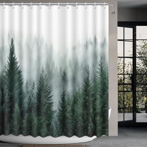 APROPHIC Wald Duschvorhang 180x180 cm, Naturlandschaft Weiß Grün Nebel Fir Waschbar Duschvorhänge Retro Wald Textil Wasserdicht Badevorhang Badewanne, Geeignet für Badezimmer, Dusche, mit 12 Haken APROPHIC Wald Duschvorhang 180x180 cm, Naturlandschaft Weiß Grün Nebel Fir Waschbar Duschvorhänge Retro Wald Textil Wasserdicht Badevorhang Badewanne, Geeignet für Badezimmer, Dusche, mit 12 Haken von APROPHIC