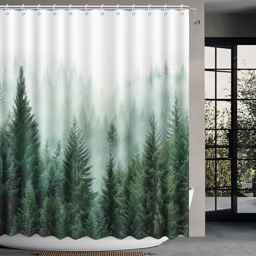 APROPHIC Wald Duschvorhang 180x180 cm, Naturlandschaft Weiß Grün Nebel fir Waschbar Duschvorhänge Retro Wald Textil Wasserdicht Badevorhang Badewanne mit 12 Haken APROPHIC Wald Duschvorhang 180x180 cm, Naturlandschaft Weiß Grün Nebel fir Waschbar Duschvorhänge Retro Wald Textil Wasserdicht Badevorhang Badewanne mit 12 Haken von APROPHIC