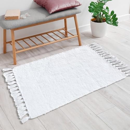 APROPHIC Weiß Badezimmerteppich, Badvorleger rutschfest Waschbar, Saugfähige Mikrofaser Badteppich, Badezimmer Teppich, Deko Badezimmer, Für Badewanne, Dusche, Tür, 45x80 cm von APROPHIC