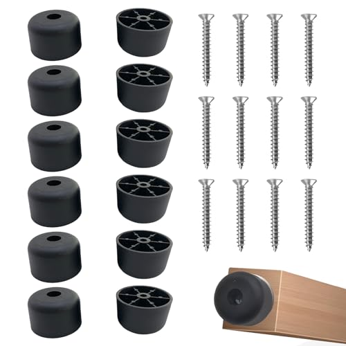 APRRMLIZW Rund Möbelbeine Schraubbar 12 Stück Ø 50 X H 30 Mm Schwarz Gummipuffer Möbelfüße Schrankfüsse Kunststoff Füße mit 12 Schrauben für Schrank Sofa Stuhl Couchtisch Tv-schränke Schubladen von APRRMLIZW