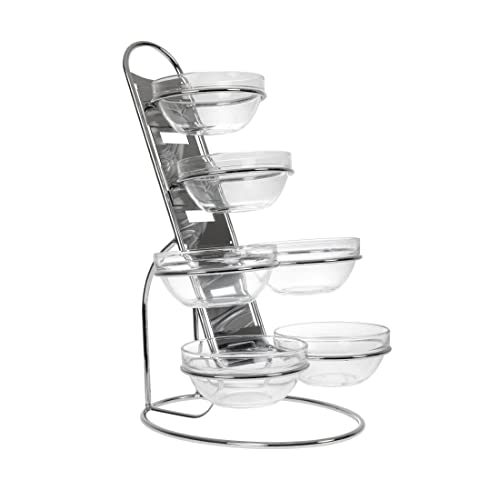 APS 11499 LITTLE Metall Buffet Leiter, Set von 6 Glaschalen (Ø 14 cm, 0,5 l), 1 Leiter, 2 Einzel Ringen und 2 Doppel Ringen, 30 x 30 x 48 cm, silber von APS