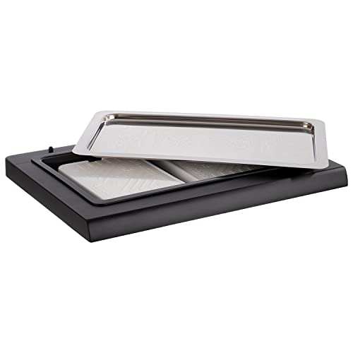 APS 11546 Buffet Vitrine aus Buchenholz in schwarz mit Kunststoffwanne, 60 x 41 cm, H: 5 cm, inkl. GN 1/1 Tablett aus 18/10 Edelstahl und 2 Kühlakkus OHNE Haube von APS