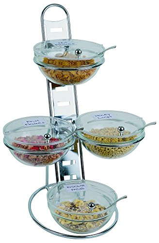 APS 11598 BIG Buffet Leiter, Set von 4 Glaschalen (ø 23 cm 2, 5 Liter), 4 klappbaren Abdeckungen mit Karte für Schilder, 1 Metall-Leiter, 1 Doppel Ring, 2 Einzelringe, 39 x 31 x 66 cm, 4 Behälter von APS