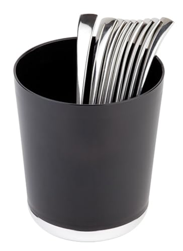 APS 20 Tischreste-/Besteckbehälter "BASE CHROME", Tischmülleimer, Tischabfalleimer, Ø 13 cm, Höhe 15 cm, mit verchromtem Boden, Kunststoff (SAN), schwarz von APS