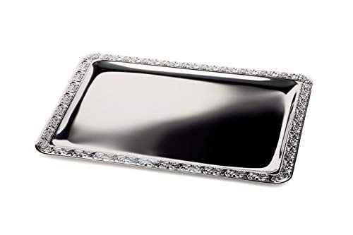 APS 385 Tablett "SCHÖNER ESSEN" - Edelstahl Tablett mit Dekorrand, 60 x 40 cm, rechteckig, Silber von APS