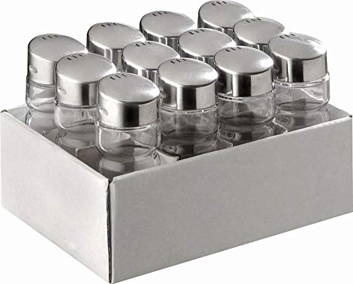 APS 40505 Glas Streuer Set von 12 Stück. mit Edelstahlabdeckung, 4 x 4 x 10 cm, Deckel mit 3 Löchern von APS