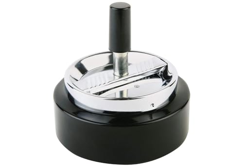 APS Drehaschenbecher "KLASSIKER", Ascher, Aschenbecher aus verchromtem Metall, Deckel mit Drehmechanismus, Ø 10,5 cm, Höhe 11cm, Schwarz von APS