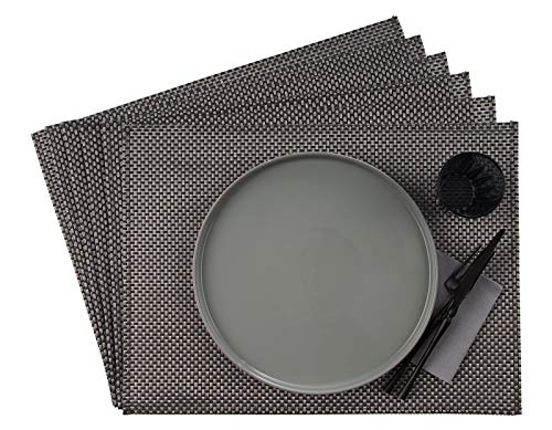 APS 60015 Tischset, 33 x 45 cm, 6er Set Schmalband Platzdeckchen aus Kunststoff, PVC, hitzebeständige, rutschfeste Tischmatten, abwaschbare, wasserabweisende Platzsets, silbergrau von APS