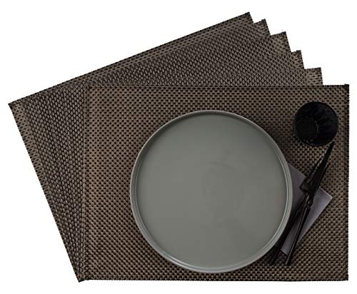APS 60524 Tischset, 33 x 45 cm, 6er Set Schmalband Platzdeckchen aus Kunststoff, PVC, hitzebeständige, rutschfeste Tischmatten, abwaschbare, wasserabweisende Platzsets, platin von APS
